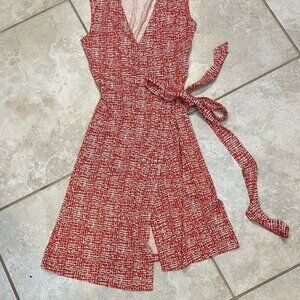 Orange Printed Silk Wrap Dress